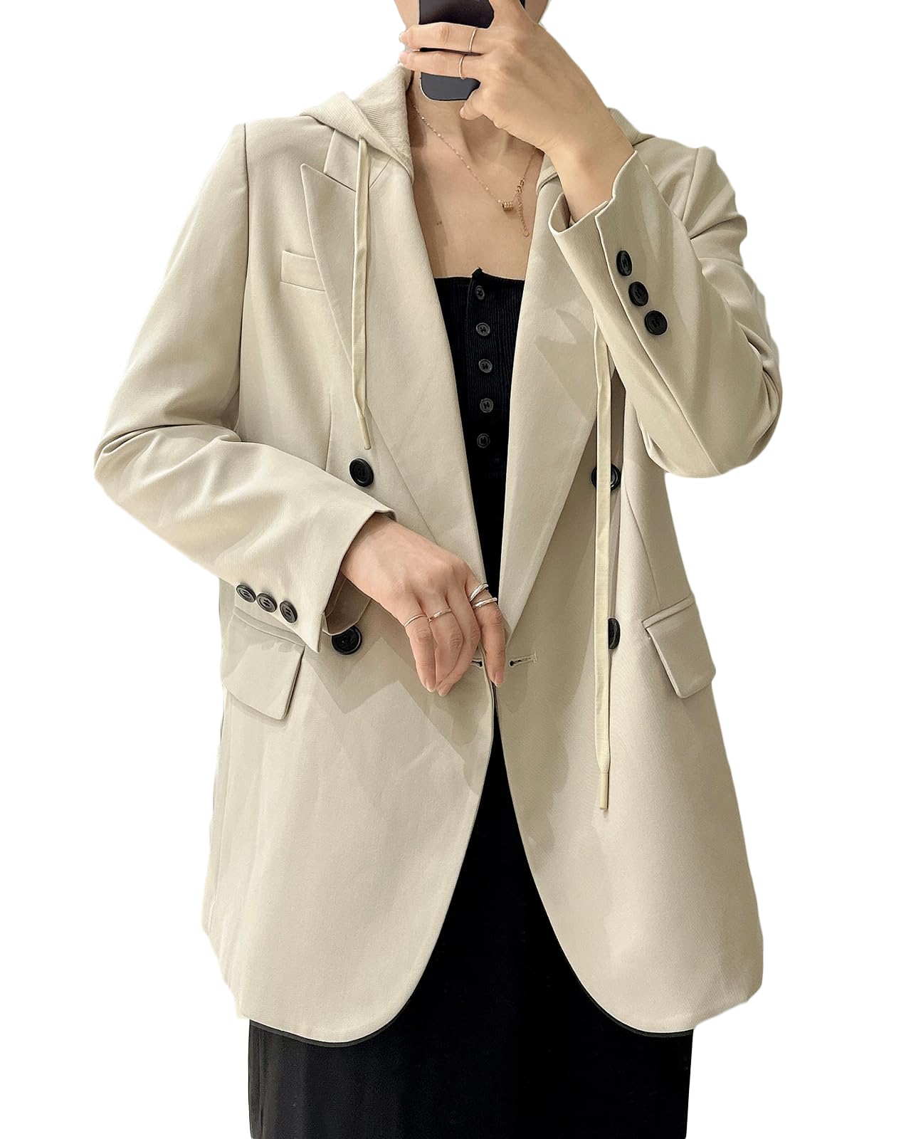 Mina Self chaqueta blazer extragrande para mujer con capucha 2024 nuevo traje de oficina de trabajo informal con frente abierto para las cuatro estaciones de talla grande (XS-XXL) 