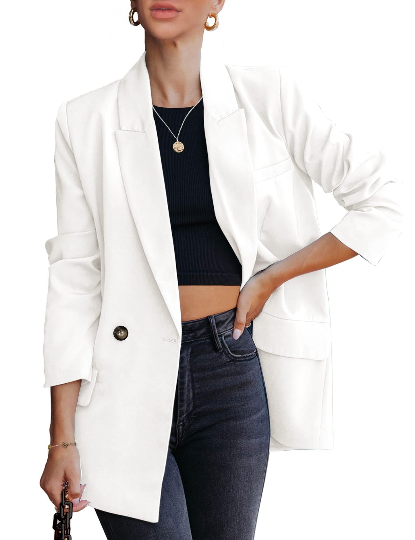 luvamia Blazer Chaquetas para mujer Trabajo Casual Oficina Manga Larga Moda Elegante Trajes de Negocios 