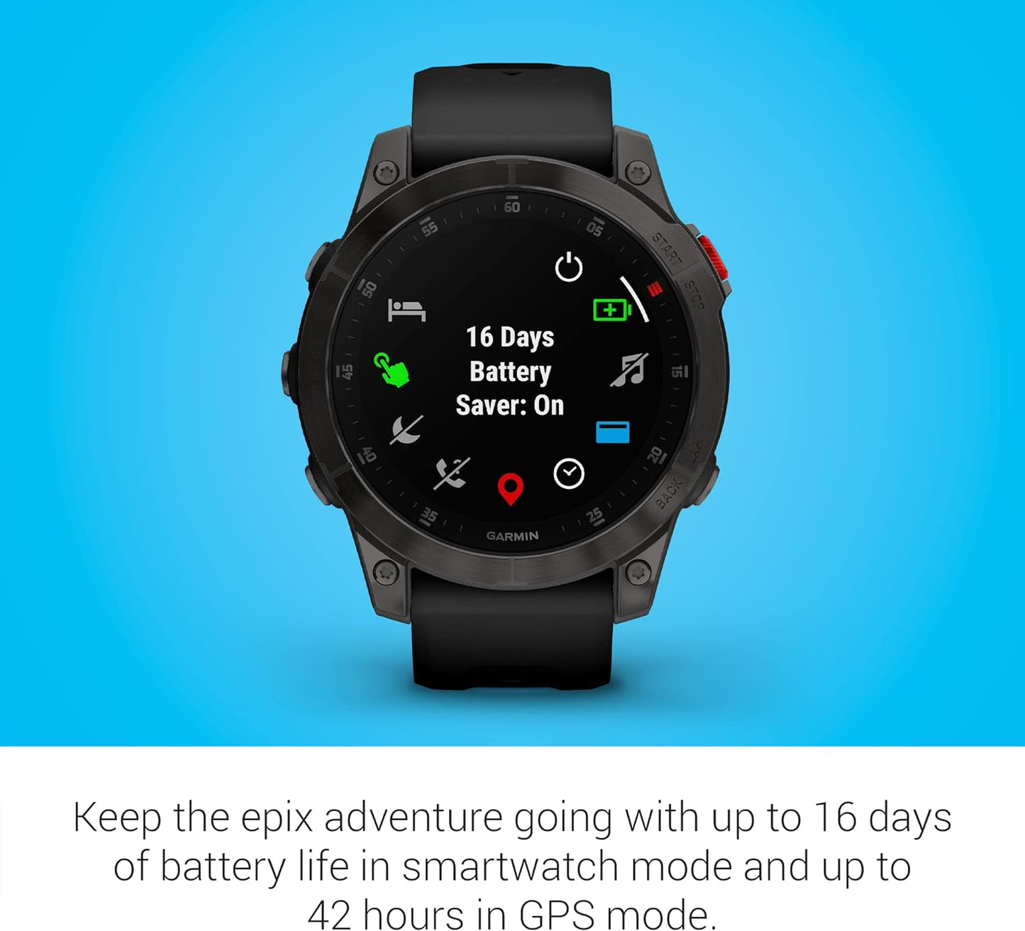 Garmin 010-02582-10 epix Gen 2, Reloj inteligente activo Premium, Funciones de salud y bienestar, Pantalla táctil AMOLED, Reloj de aventuras con funciones avanzadas, Titanio negro 