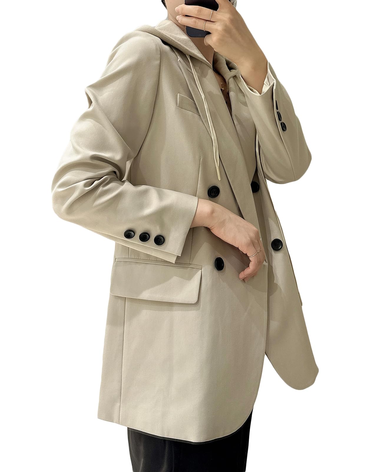 Mina Self chaqueta blazer extragrande para mujer con capucha 2024 nuevo traje de oficina de trabajo informal con frente abierto para las cuatro estaciones de talla grande (XS-XXL) 