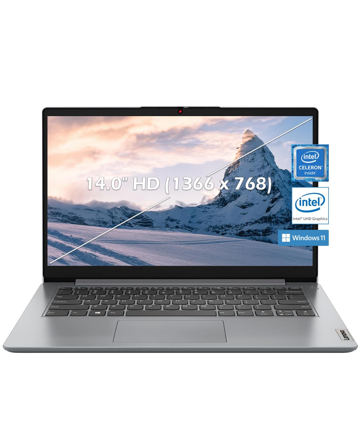 Laptop Lenovo IdeaPad 1 14, pantalla HD de 14.0", Intel Celeron N4020, 4 GB de RAM, 64 GB de almacenamiento, Intel UHD Graphics 600, Win 11 en modo S, gris nube 