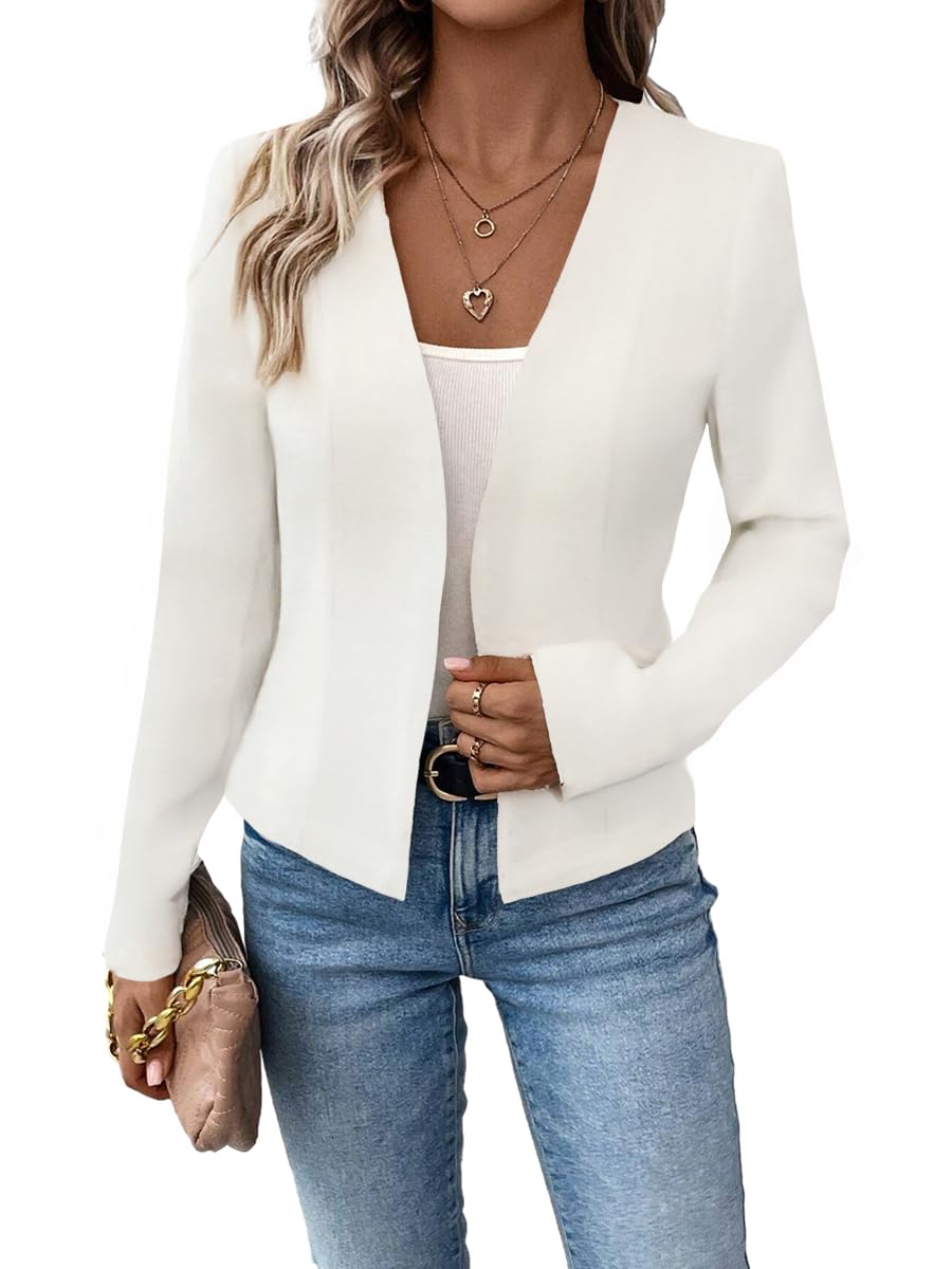 Mina Self 2024 Summer Cropped Collarless Blazer Lightweight Fully Lined Open Front Elegant Petite Work Office Jackets