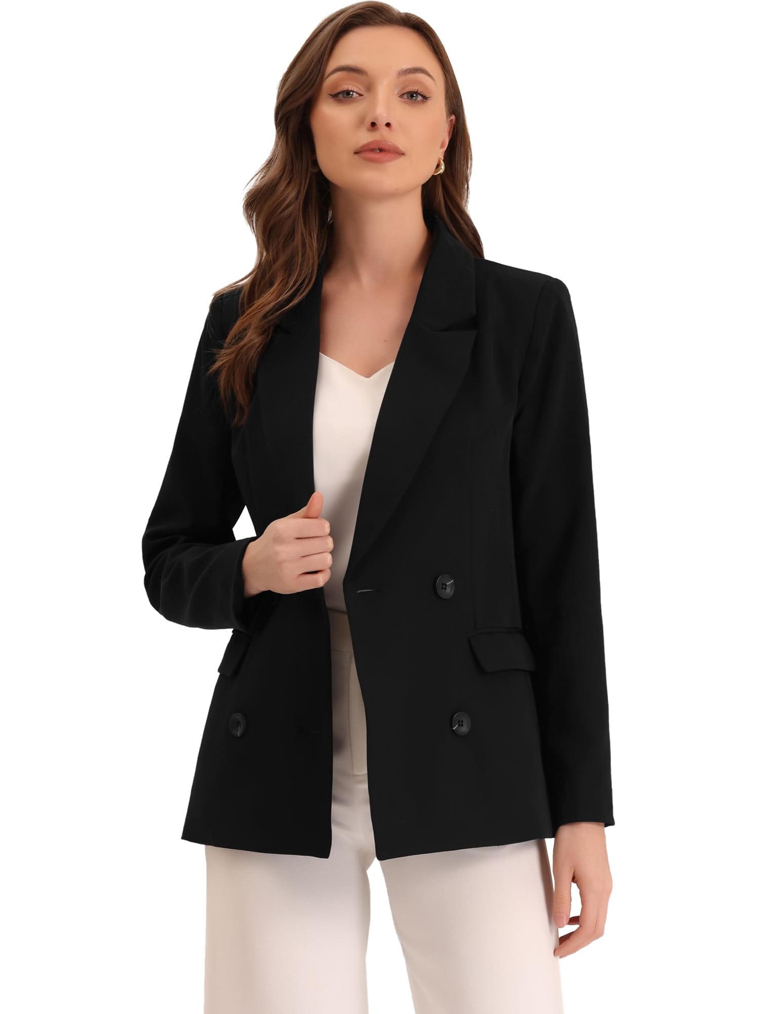 Allegra K Women's Notched Lapel Double Breasted Work Formal Blazer Jacket