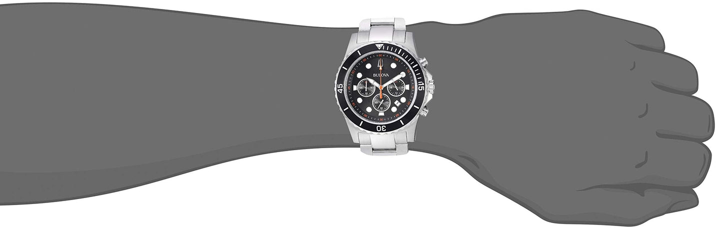 Bulova Montre à quartz chronographe classique sport à 6 aiguilles pour homme, date du calendrier, aiguilles et marqueurs lumineux, résistant à l'eau 100 m, 44 mm