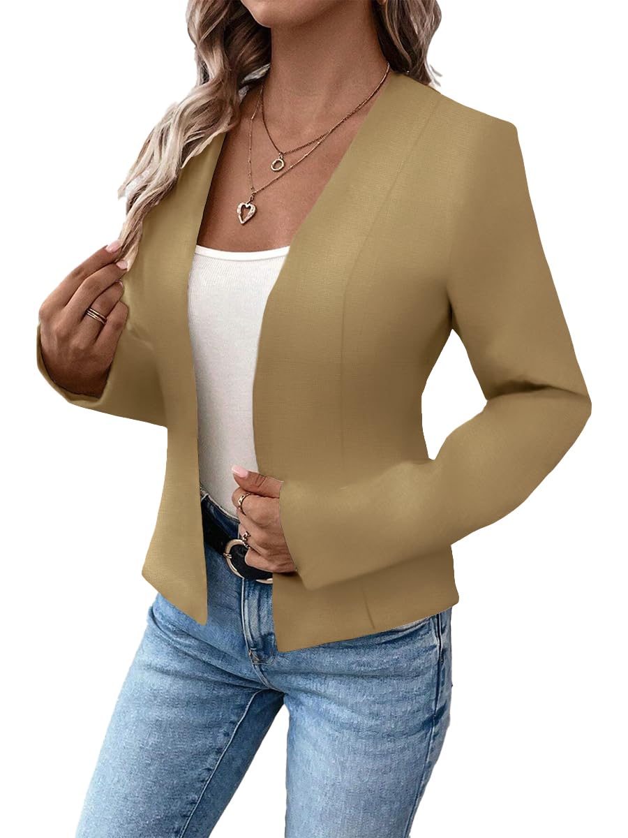 Mina Self 2024 Blazer corto sin cuello de verano, ligero, totalmente forrado, frente abierto, elegante, chaquetas de oficina de trabajo pequeñas 