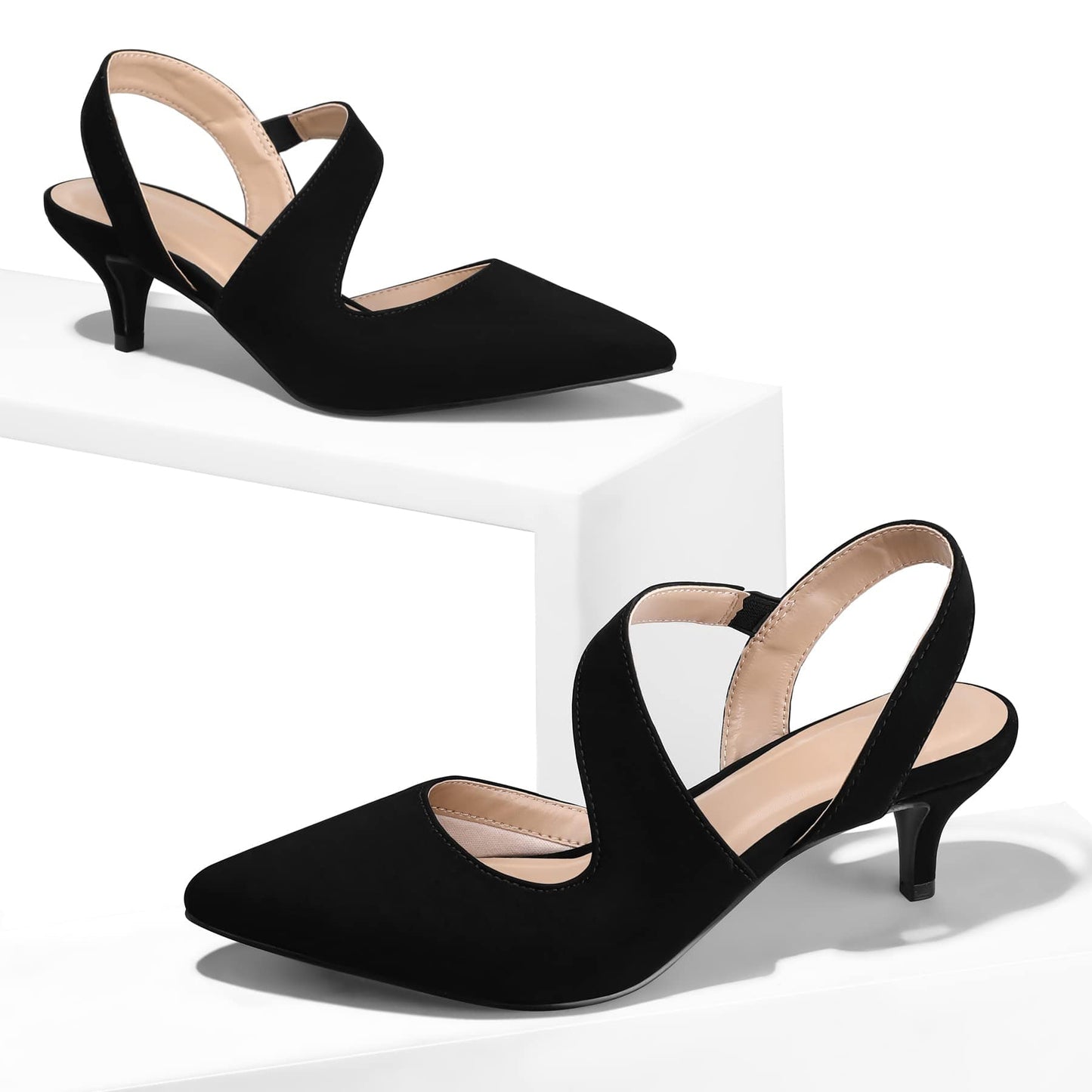 mysoft Zapatos de tacón bajo para mujer, 2.0 in, punta puntiaguda, zapatos de vestir para fiesta de boda 