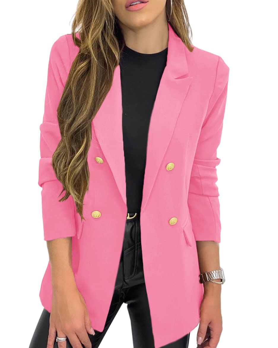 Hdieso Chaqueta tipo blazer con botones de solapa y manga larga para mujer, color sólido, informal 