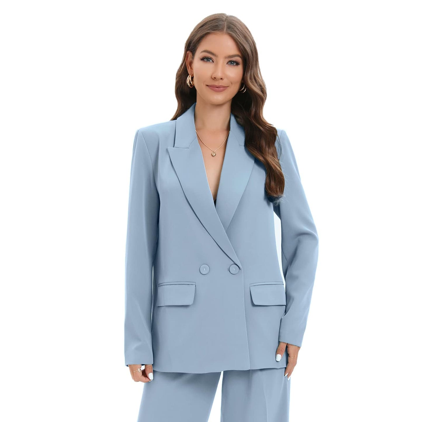 Blazer de costume surdimensionné à double boutonnage pour femme, veste à manches longues, style petit ami décontracté, blazer de travail et de bureau avec poches