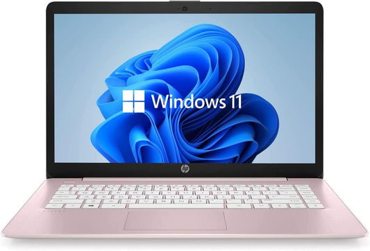 HP más nuevo portátil HD de 14", Windows 11, procesador Intel Celeron de doble núcleo de hasta 2,60 GHz, 4 GB de RAM, 64 GB SSD, cámara web, Dale Pink (renovado) (Dale Pink) 