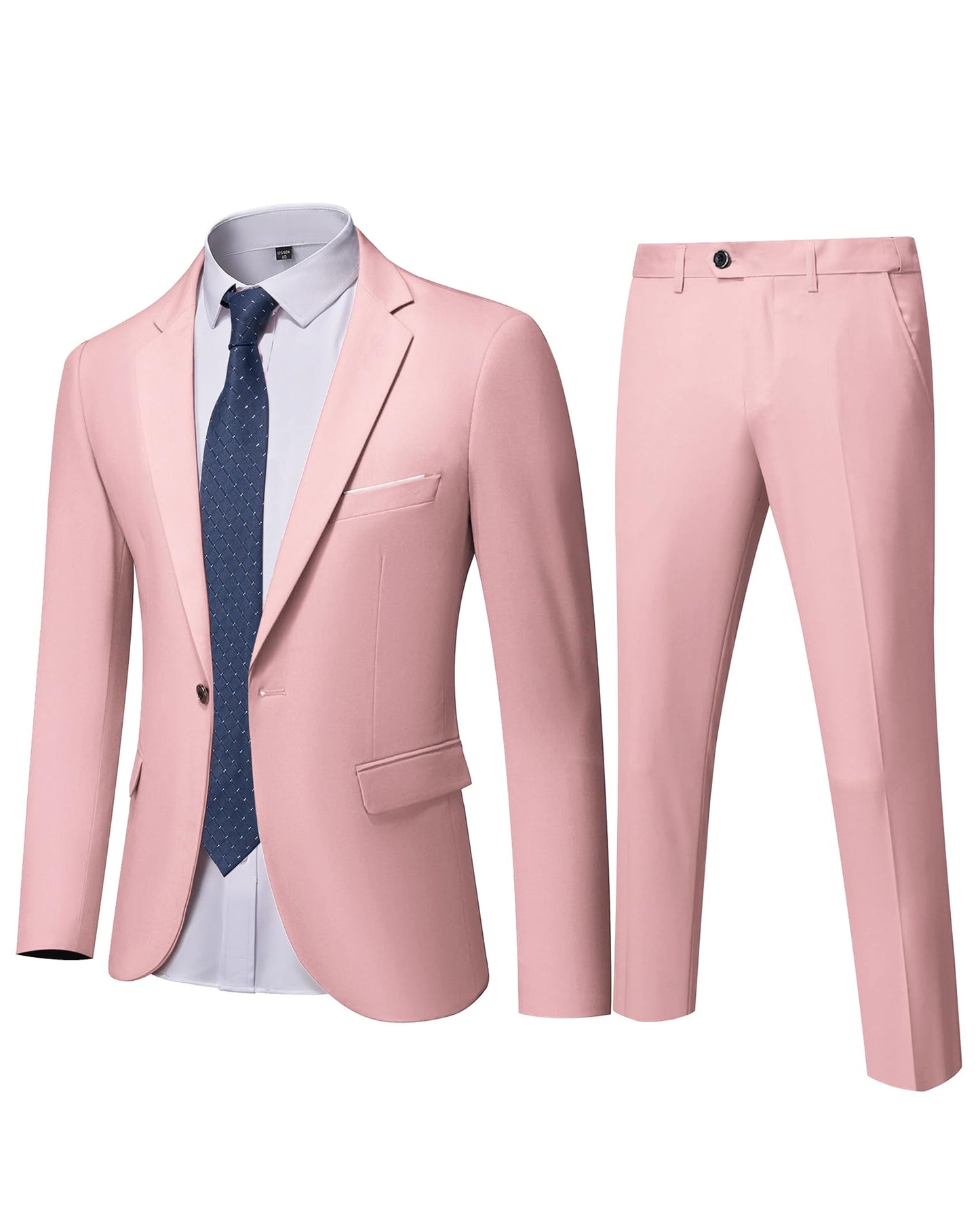 YND Men's Slim Fit 2 Piece Suit, One Button Solid Jacket Pants Set with Tie