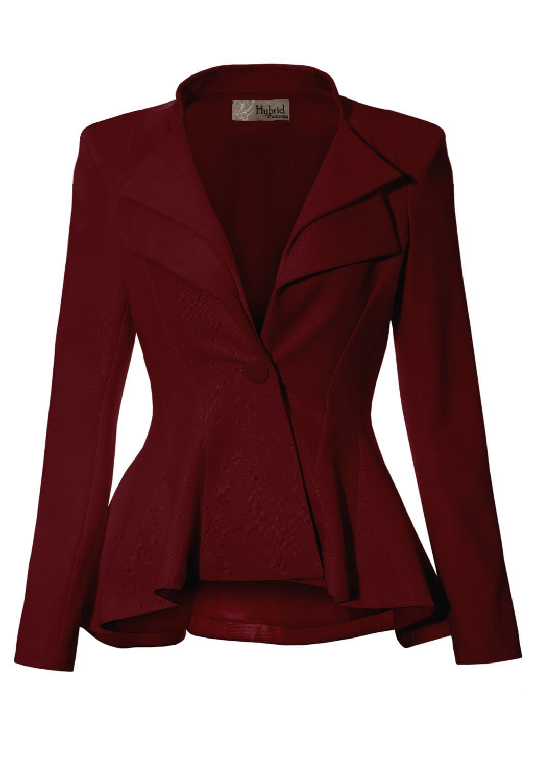 Hybrid & Company Women's Casual Work Office Dressy Double Notch Lapel Sharp Shoulder Pad Single Button Peplum Comfy Blazer