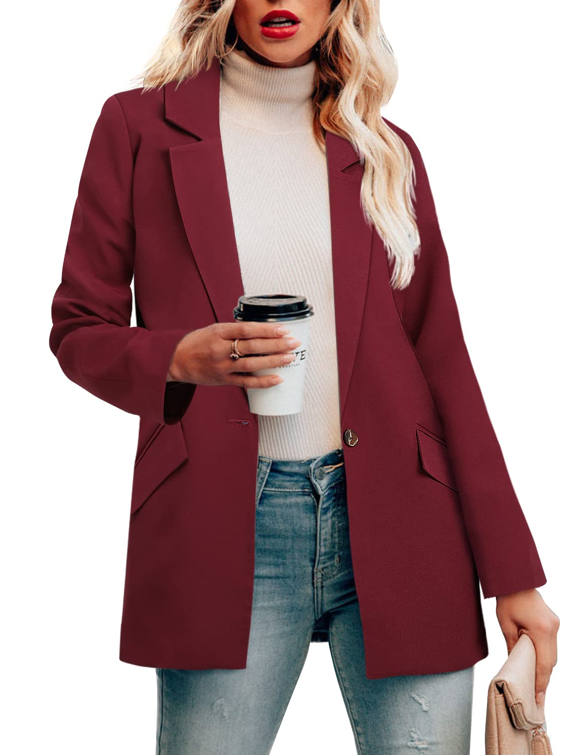 CRAZY GRID Womens Casual Blazer Jacket Long Sleeve Open Front Work Office Blazer Lapel Button Jacket