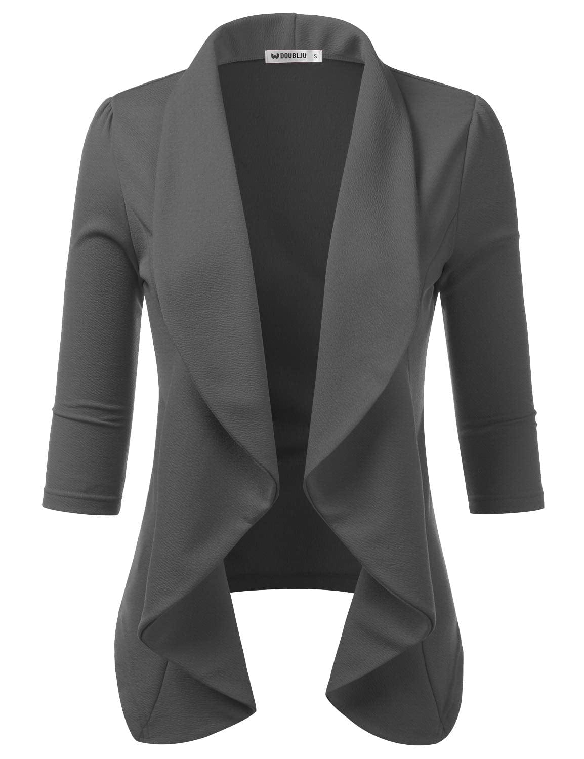 DOUBLJU Lightweight Thin 3/4 Sleeve Open Front Blazer Business Casual Deconstructed Jackets for Womens Clothes with Plus Size