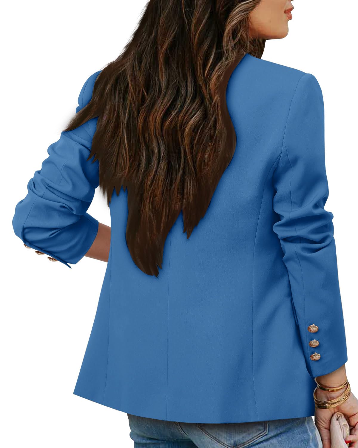 CRAZY GRID Womens Casual Blazer Jacket Gold Button Long Sleeve Work 0ffice Blazer Lapel Open Front Jacket