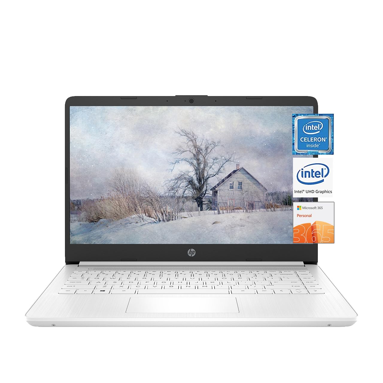 Laptop HP 14, Intel Celeron N4020, 4 GB de RAM, 64 GB de almacenamiento, pantalla HD Micro-edge de 14 pulgadas, Windows 11 Home, delgada y portátil, gráficos 4K, un año de Microsoft 365 (14-dq0040nr, blanco copo de nieve) 