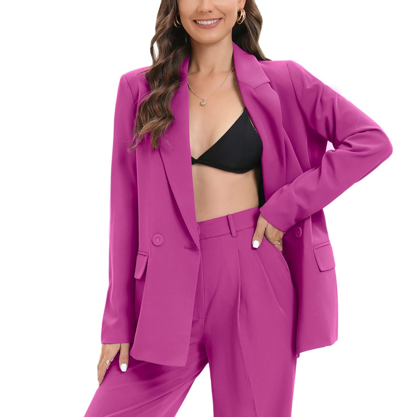 Blazer de costume surdimensionné à double boutonnage pour femme, veste à manches longues, style petit ami décontracté, blazer de travail et de bureau avec poches