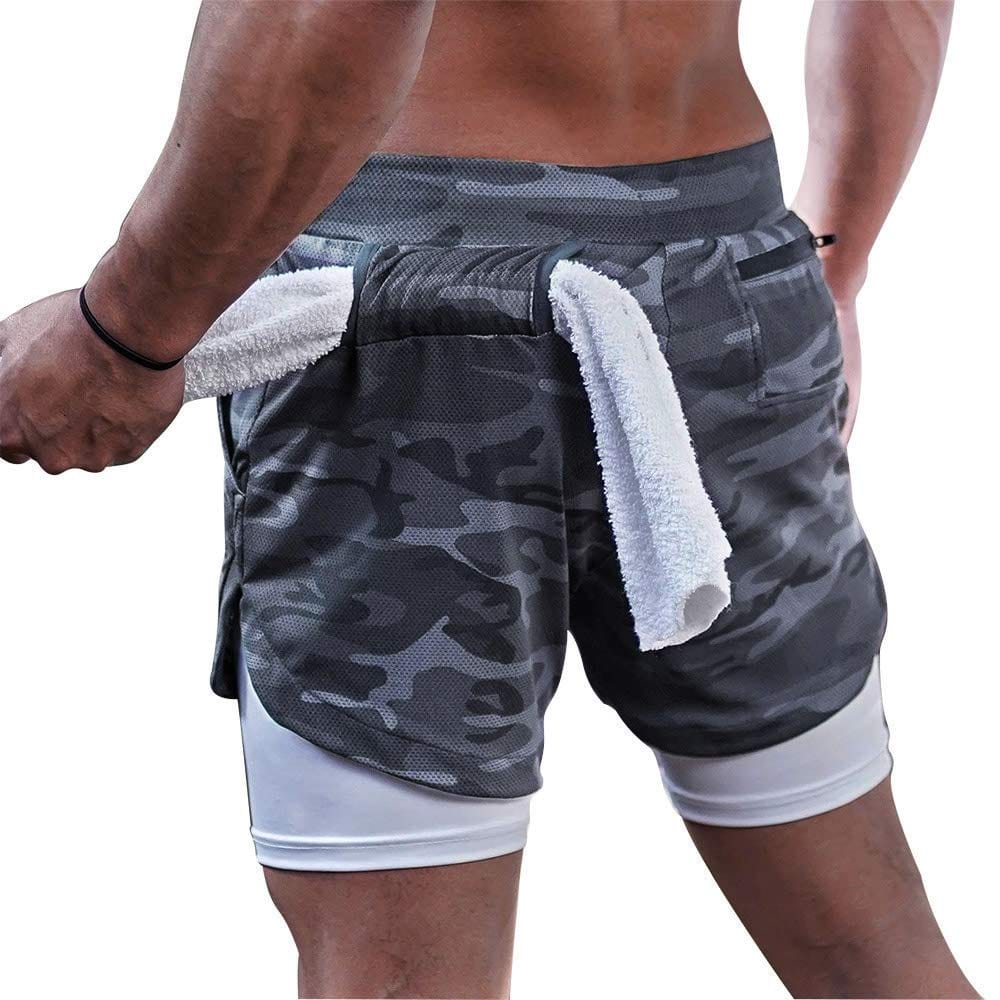 Surenow Mens Running Shorts，Workout Running Shorts for Men，2-in-1 Stealth Shorts，7-Inch Gym Yoga Outdoor Sports Shorts