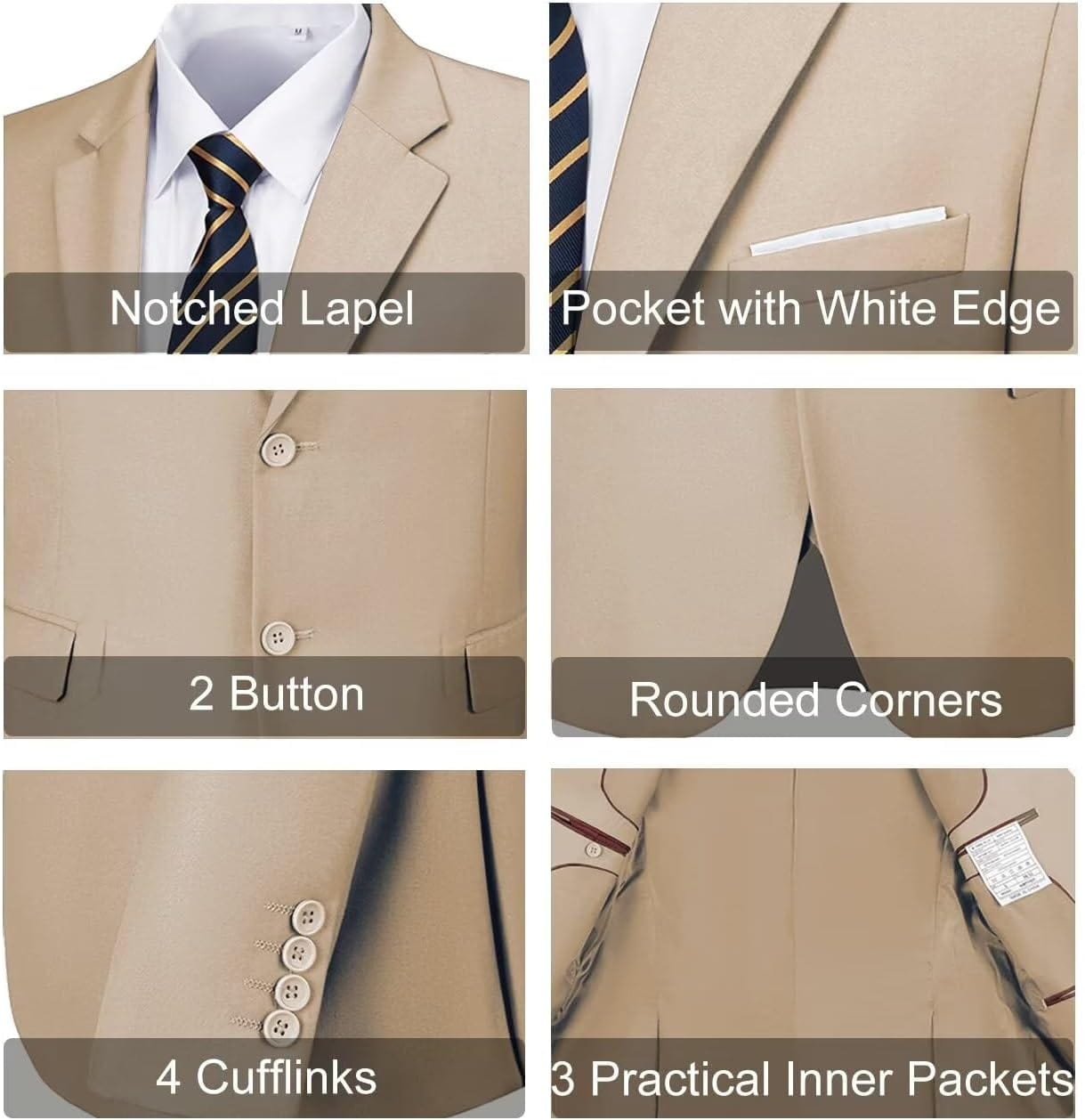 Mens Slim Fit 2 Piece Suit Two Button Notched Lapel Solid Suit Jacket Pants Set Tuxedo for Prom