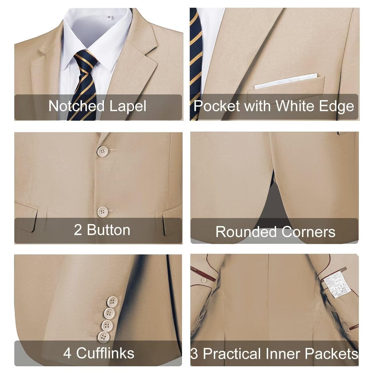 Mens Slim Fit 2 Piece Suit Two Button Notched Lapel Solid Suit Jacket Pants Set Tuxedo for Prom