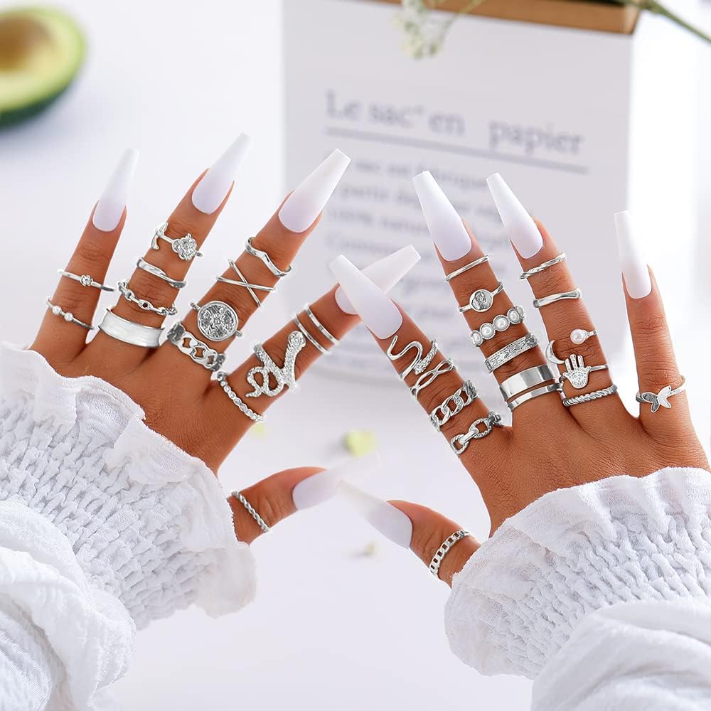 iF YOU 30 Pcs Gold Knuckle Rings Set for Women Girls, Boho Butterfly Snake Stackable Finger Rings, Silver Midi Rings Pack Xpress