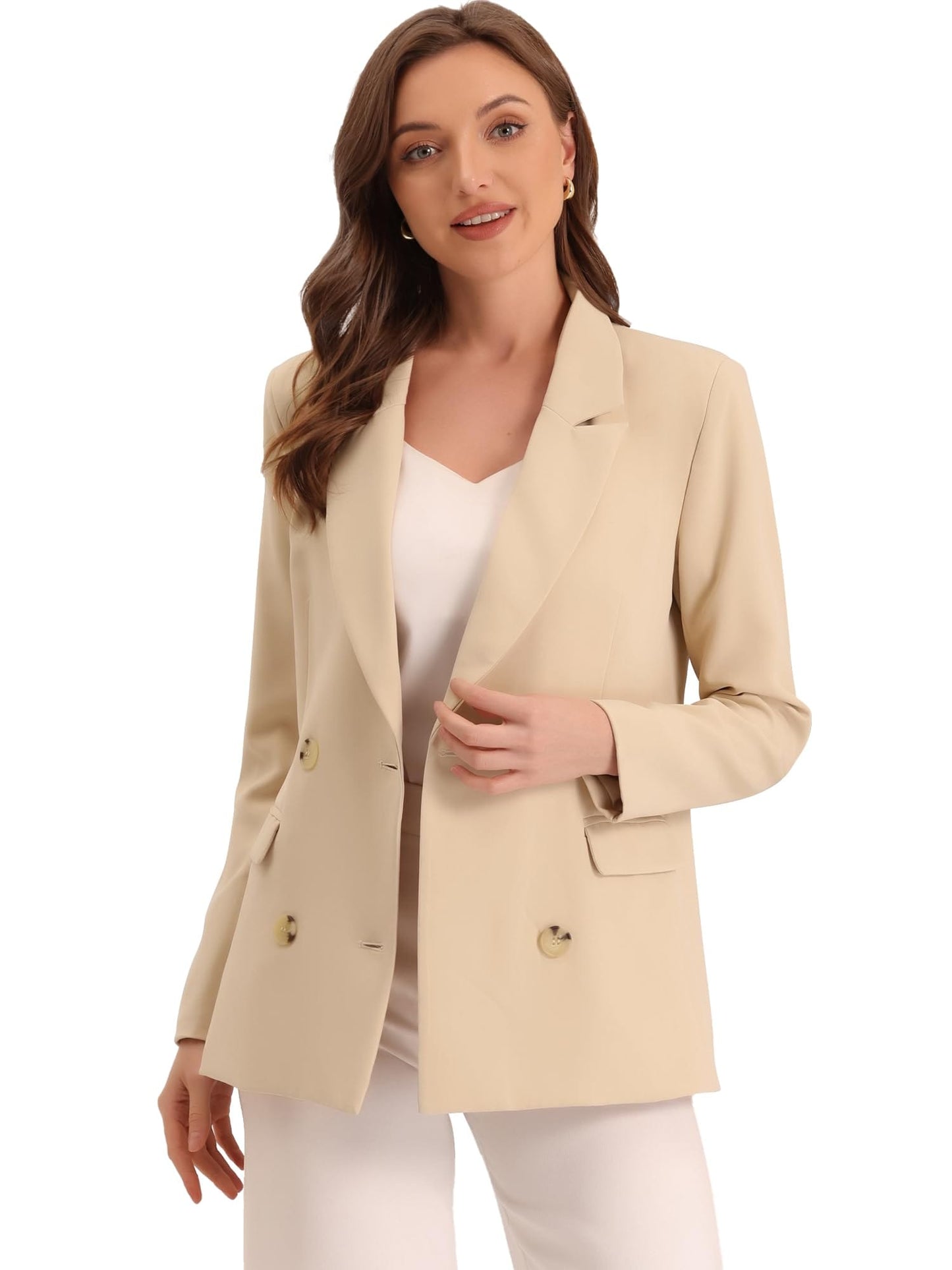 Allegra K Women's Notched Lapel Double Breasted Work Formal Blazer Jacket