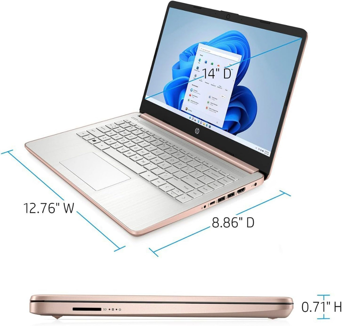 HP Portable Laptop (Include 1 Year Microsoft 365), 14’’ HD Display, 8GB RAM, 64GB eMMC, Intel Quad-Core N4120, Student and Business, Webcam, HDMI, Wi-Fi, RJ-45, Windows 11 Home, Pink Xpress