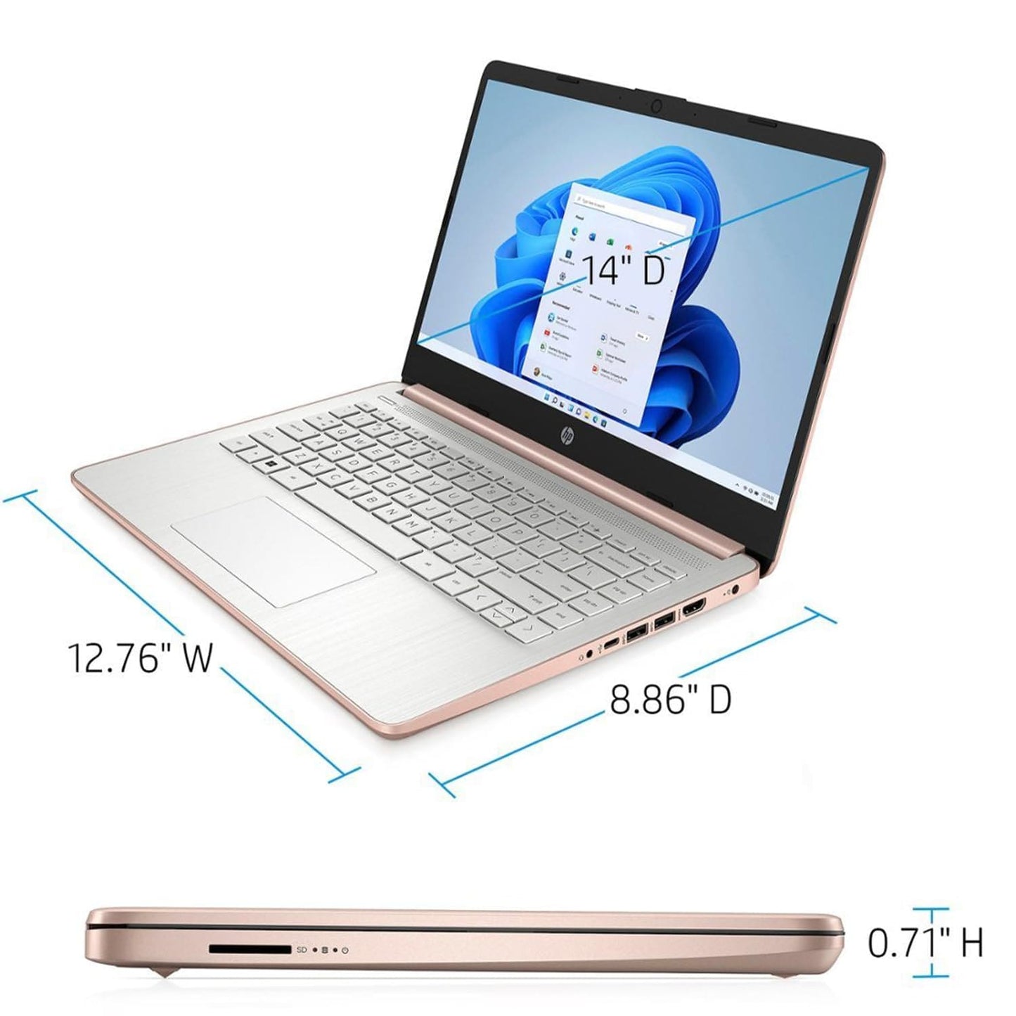 Ordinateur portable HP, étudiant et professionnel, écran HD 14", Intel Quad-Core N4120, 16 Go de RAM DDR4, 64 Go eMMC, 1 an Office 365, webcam, RJ-45, HDMI, Wi-Fi, Windows 11 Famille, Argent 