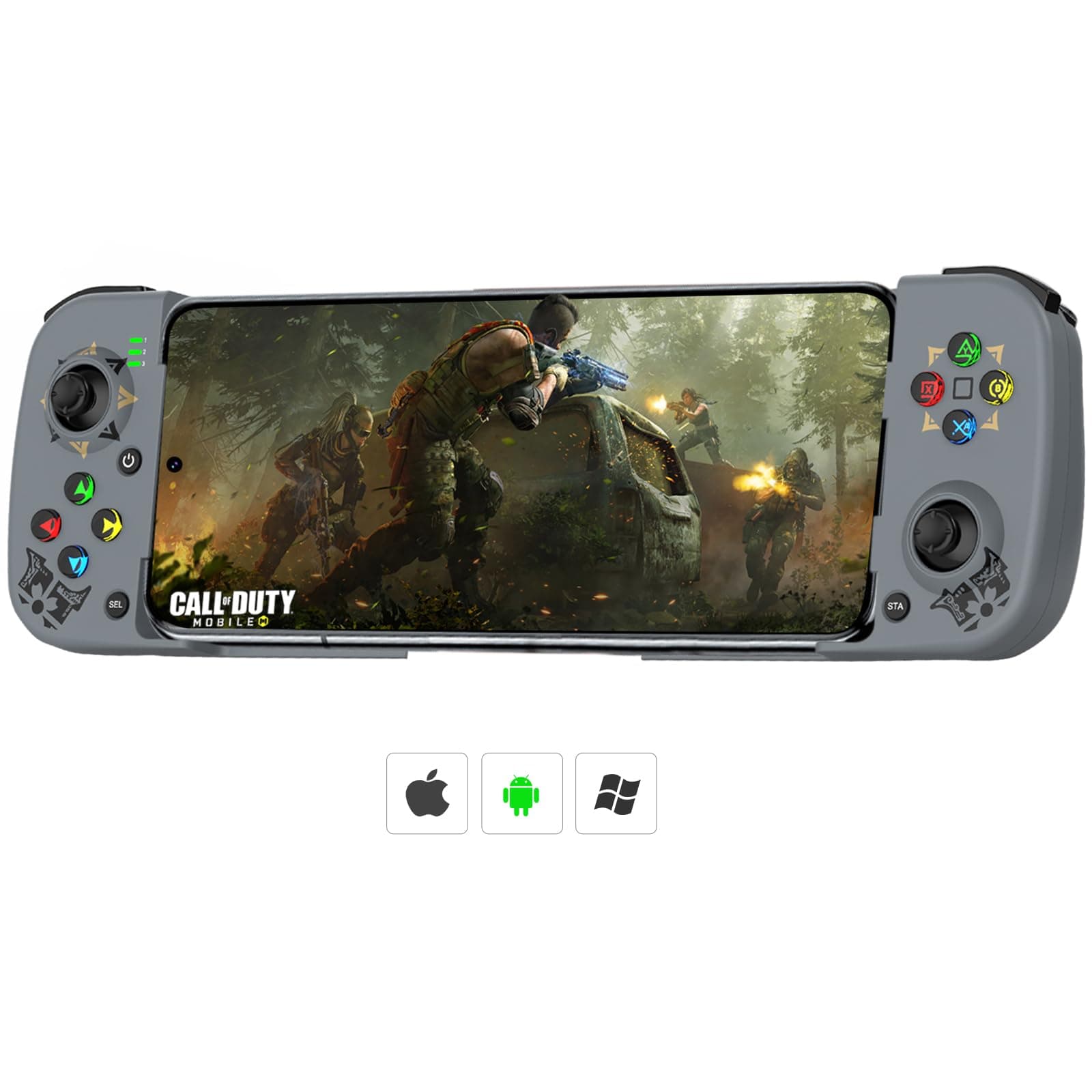 Megadream Manette de jeu mobile pour iPhone iOS Android PC : fonctionne avec iPhone 15/14/13/12/11/X, iPad, Samsung Galaxy, TCL, tablette, Call of Duty, Black Desert Mobile – Jouez directement (gris) 