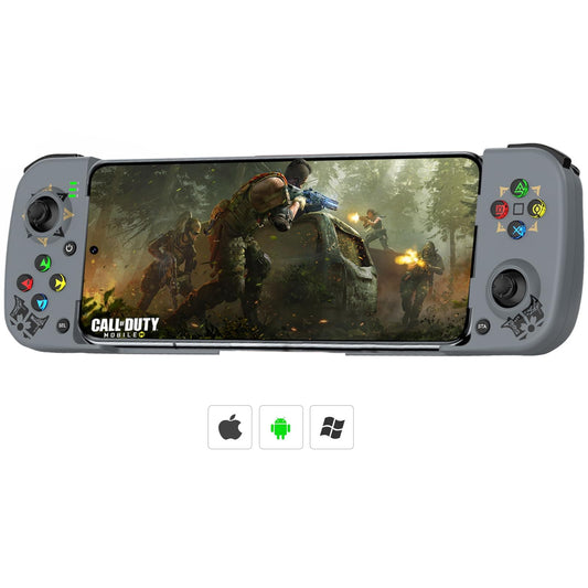 Megadream Manette de jeu mobile pour iPhone iOS Android PC : fonctionne avec iPhone 15/14/13/12/11/X, iPad, Samsung Galaxy, TCL, tablette, Call of Duty, Black Desert Mobile – Jouez directement (gris) 