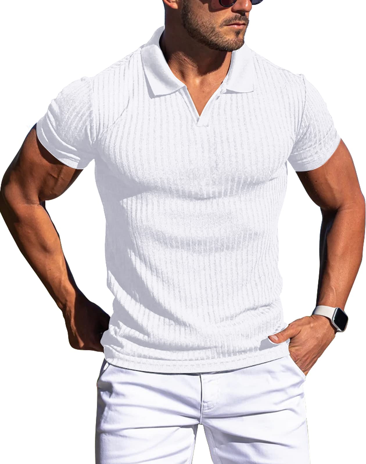 Muscle Polo Shirts for Men Slim Fit Short Sleeve Golf Shirts Men Dry Fit Shirts Casual Stylish Clothes