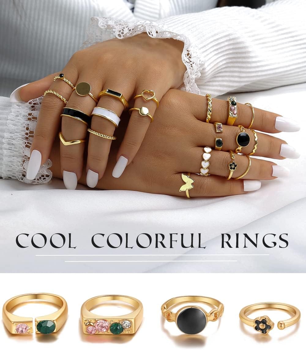 iF YOU 30 Pcs Gold Knuckle Rings Set for Women Girls, Boho Butterfly Snake Stackable Finger Rings, Silver Midi Rings Pack Xpress