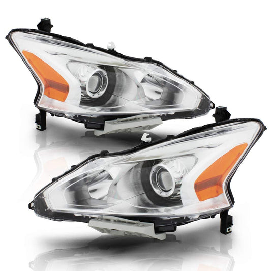 ACANII - For [Halogen Sedan Model] 2013 2014 2015 Nissan Altima Chrome Housing Projector Headlights Headlamps Left+Right