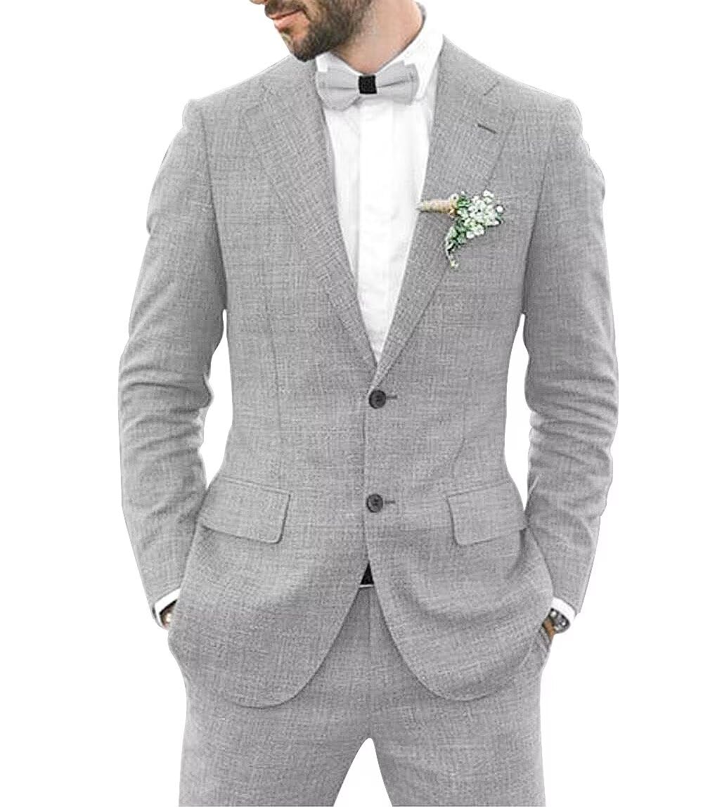 Wangyue Mens Linen Suit 2 Piece Slim Fit Linen Suit for Men Summer Wedding Suit Groom Prom Tuxedo Suit