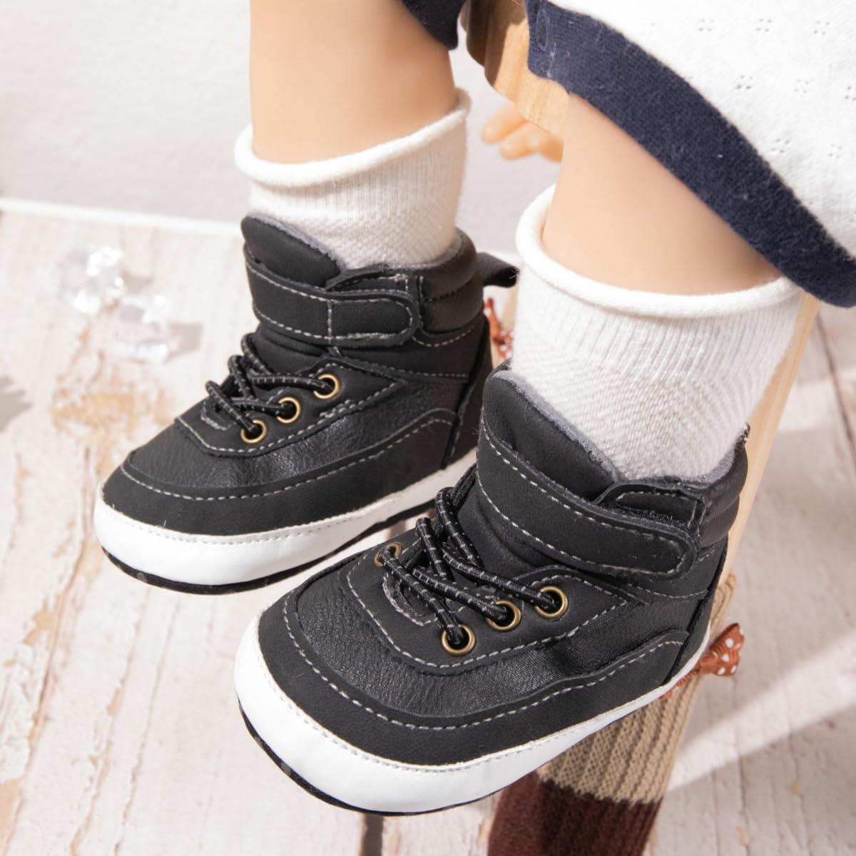 Meckior Toddler Baby Boys Girls High Tops Ankle Sneakers Soft Anti-Slip Sole PU Leather Moccasins Infant Newborn Prewalker First Walking Crib Shoes Xpress