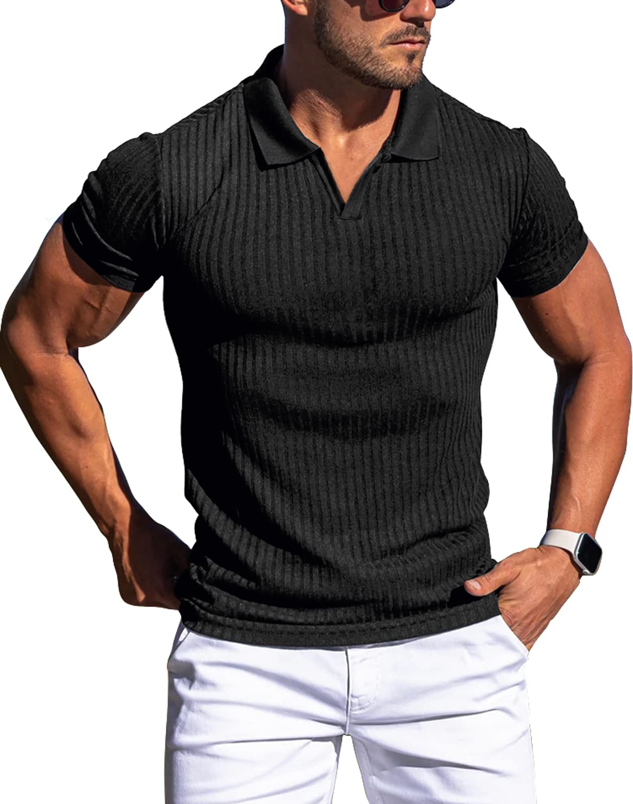 Muscle Polo Shirts for Men Slim Fit Short Sleeve Golf Shirts Men Dry Fit Shirts Casual Stylish Clothes