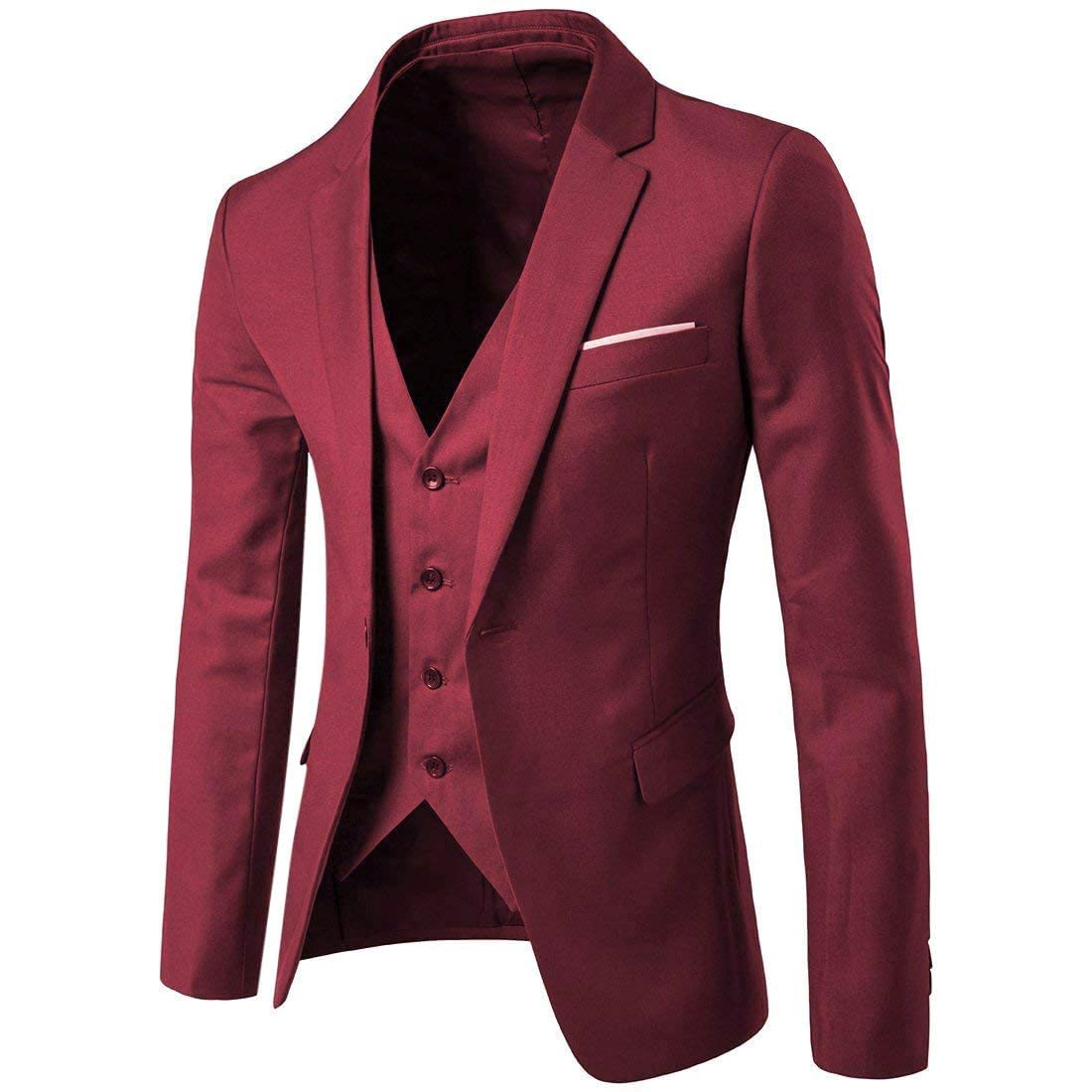 Cloudstyle Mens 3-Piece Suit Notched Lapel One Button Slim Fit Formal Jacket Vest Pants Set