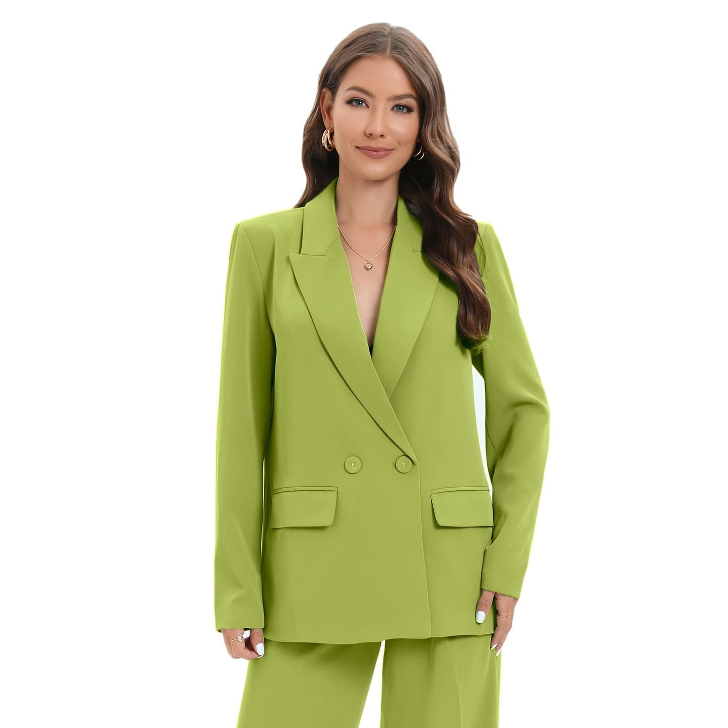 Blazer de costume surdimensionné à double boutonnage pour femme, veste à manches longues, style petit ami décontracté, blazer de travail et de bureau avec poches