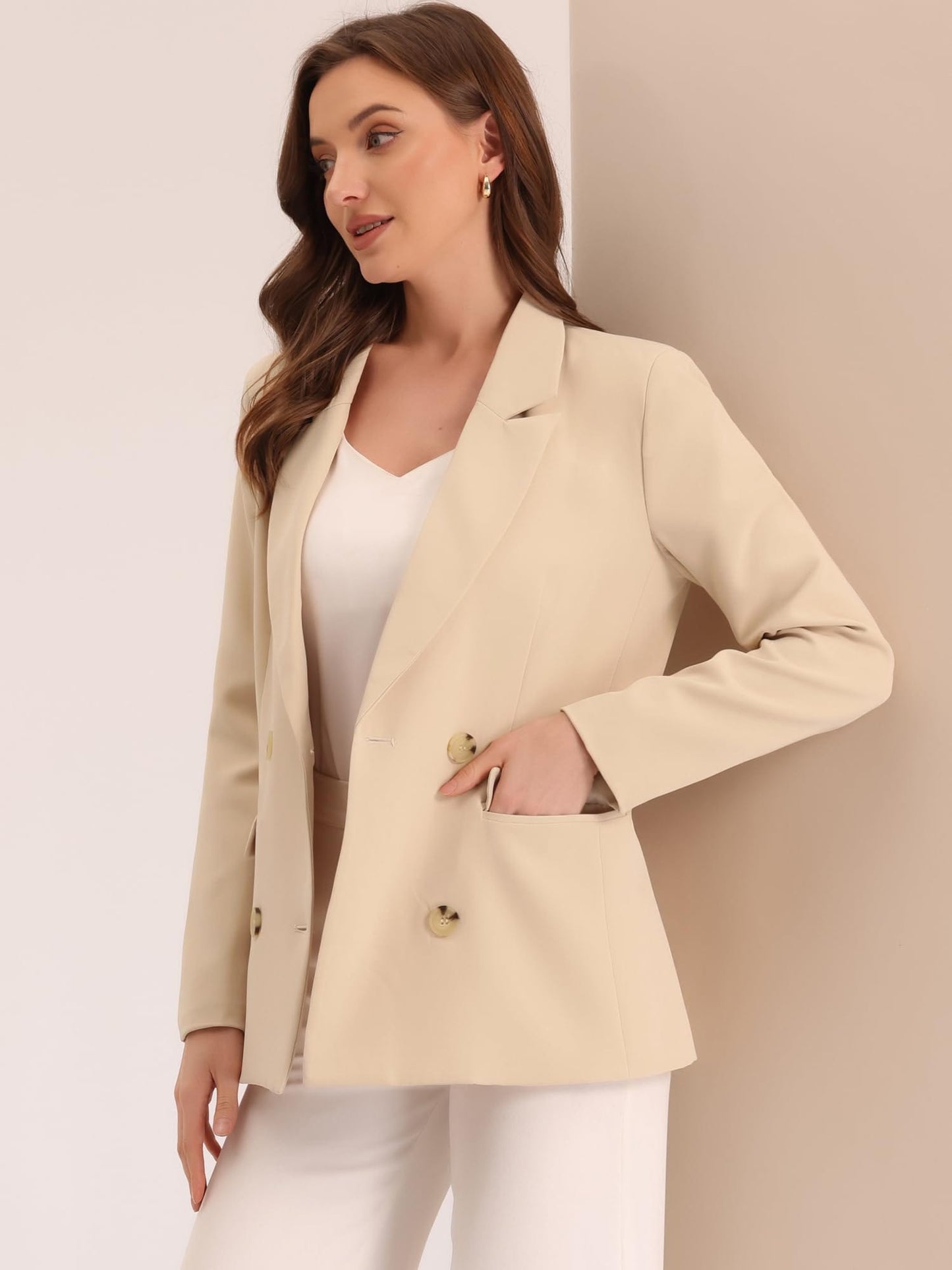 Allegra K Women's Notched Lapel Double Breasted Work Formal Blazer Jacket