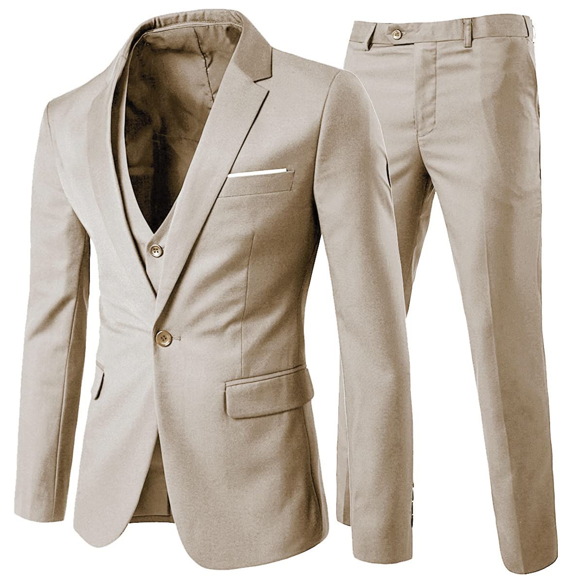 Cloudstyle Mens 3-Piece Suit Notched Lapel One Button Slim Fit Formal Jacket Vest Pants Set