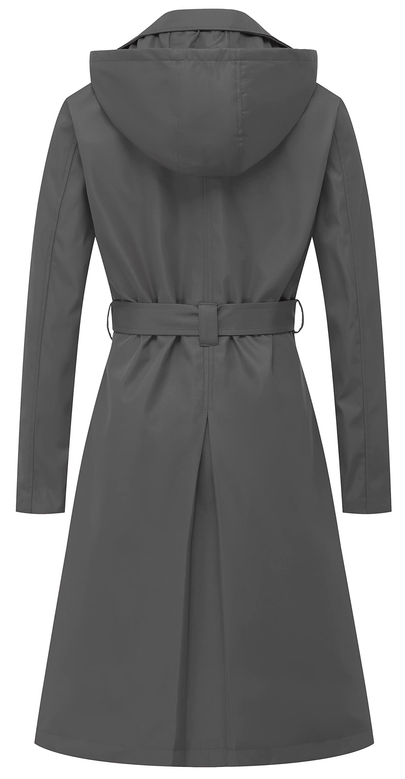 CREATMO US Women's Long Trench Coat Double-Breasted Classic Lapel Overcoat Belted Slim Outerwear Coat with Detachable Hood