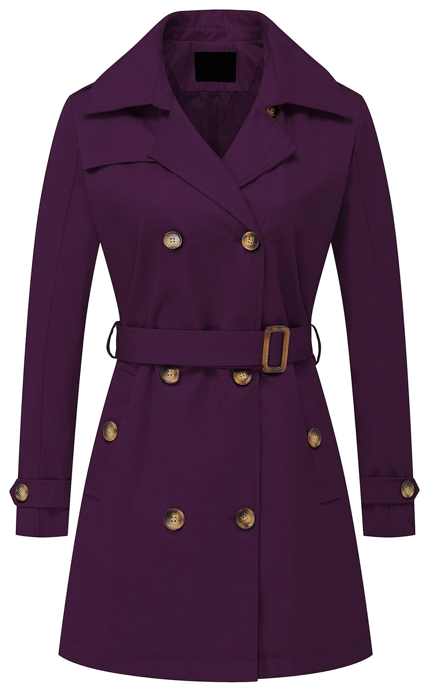 Chrisuno Trench-coat mi-long à double boutonnage pour femme avec ceinture et capuche amovible 