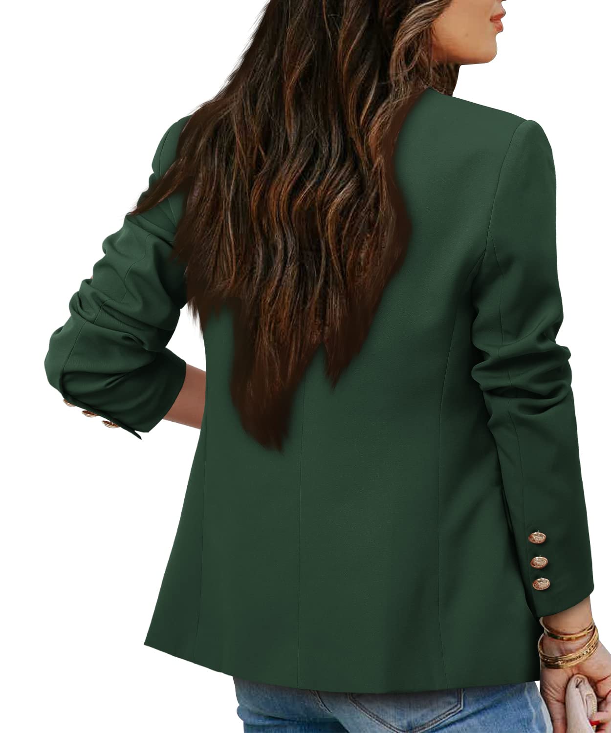 CRAZY GRID Womens Casual Blazer Jacket Gold Button Long Sleeve Work 0ffice Blazer Lapel Open Front Jacket