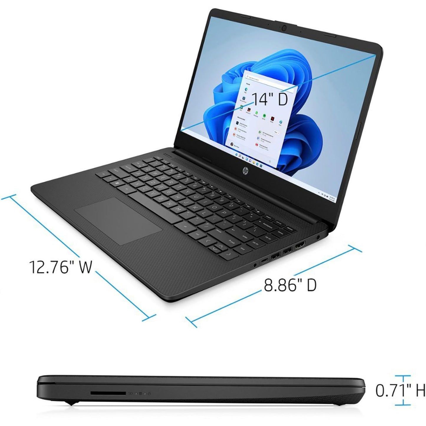 Ordinateur portable HP, étudiant et professionnel, écran HD 14", Intel Quad-Core N4120, 16 Go de RAM DDR4, 64 Go eMMC, 1 an Office 365, webcam, RJ-45, HDMI, Wi-Fi, Windows 11 Famille, Argent 