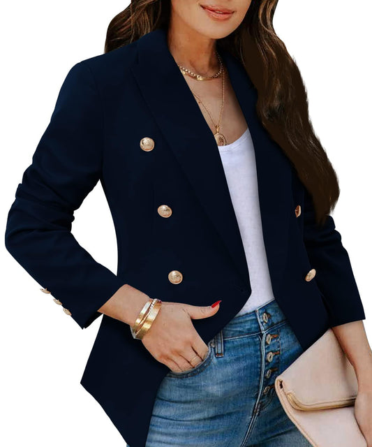 CRAZY GRID Womens Casual Blazer Jacket Gold Button Long Sleeve Work 0ffice Blazer Lapel Open Front Jacket