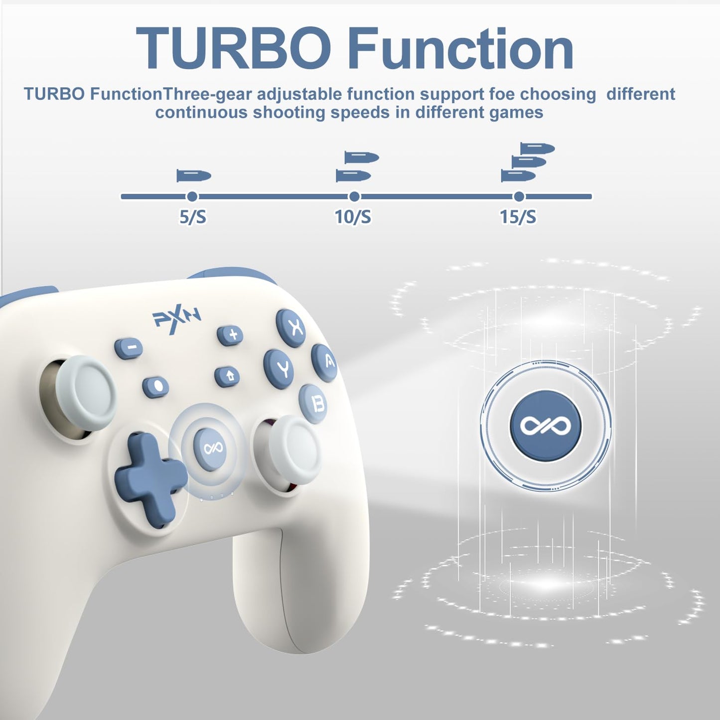 PXN P50H Wireless Switch Pro Controller, Dual Shock Gamepad Joystick Support NFC Turbo, Macro, Gyro Axis, Wake-Up, Hall Effect Joysticks, pour Switch/Lite/OLED/iOS (16 versions uniquement) / PC (Blanc) 