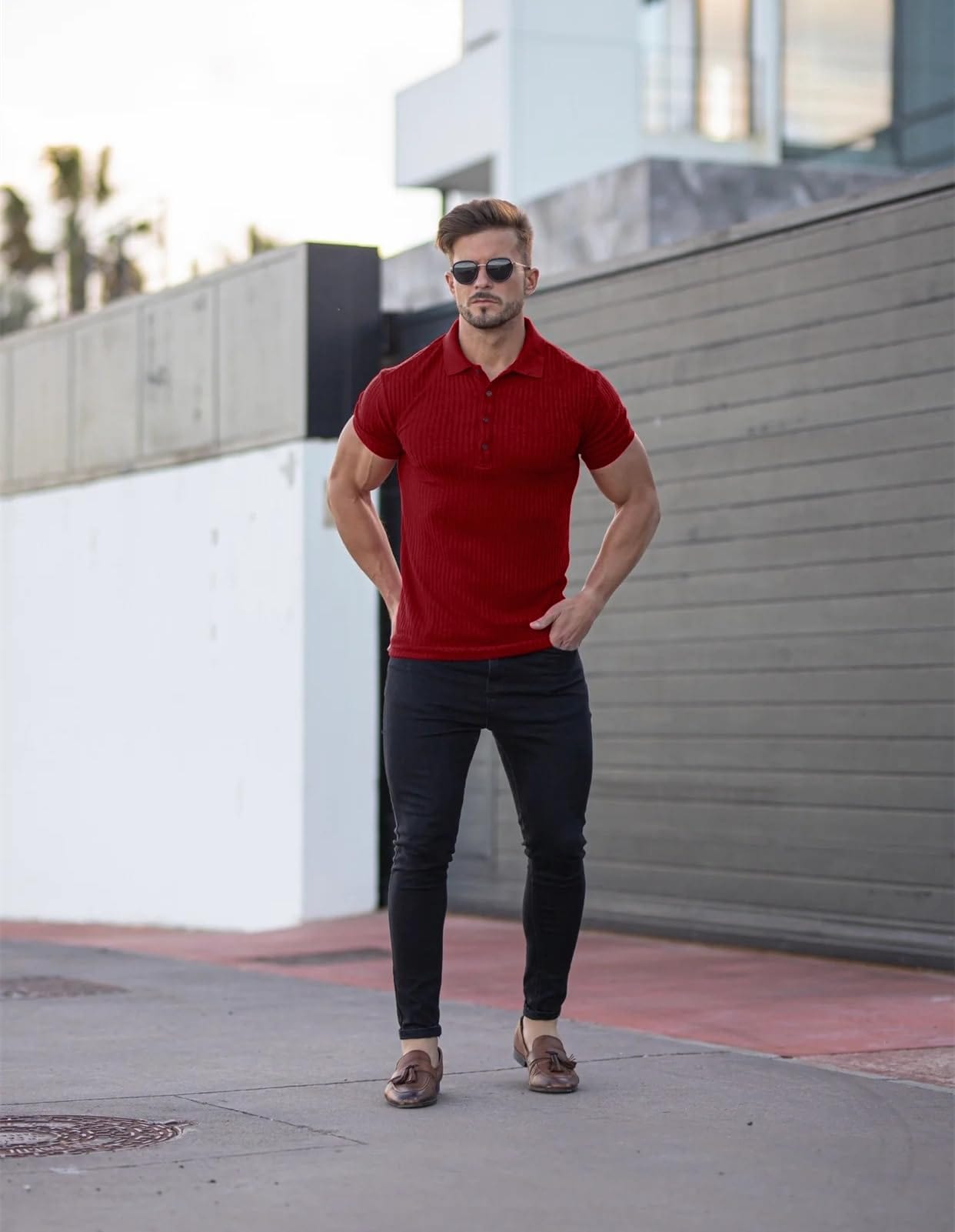 Muscle Polo Shirts for Men Slim Fit Short Sleeve Golf Shirts Men Dry Fit Shirts Casual Stylish Clothes