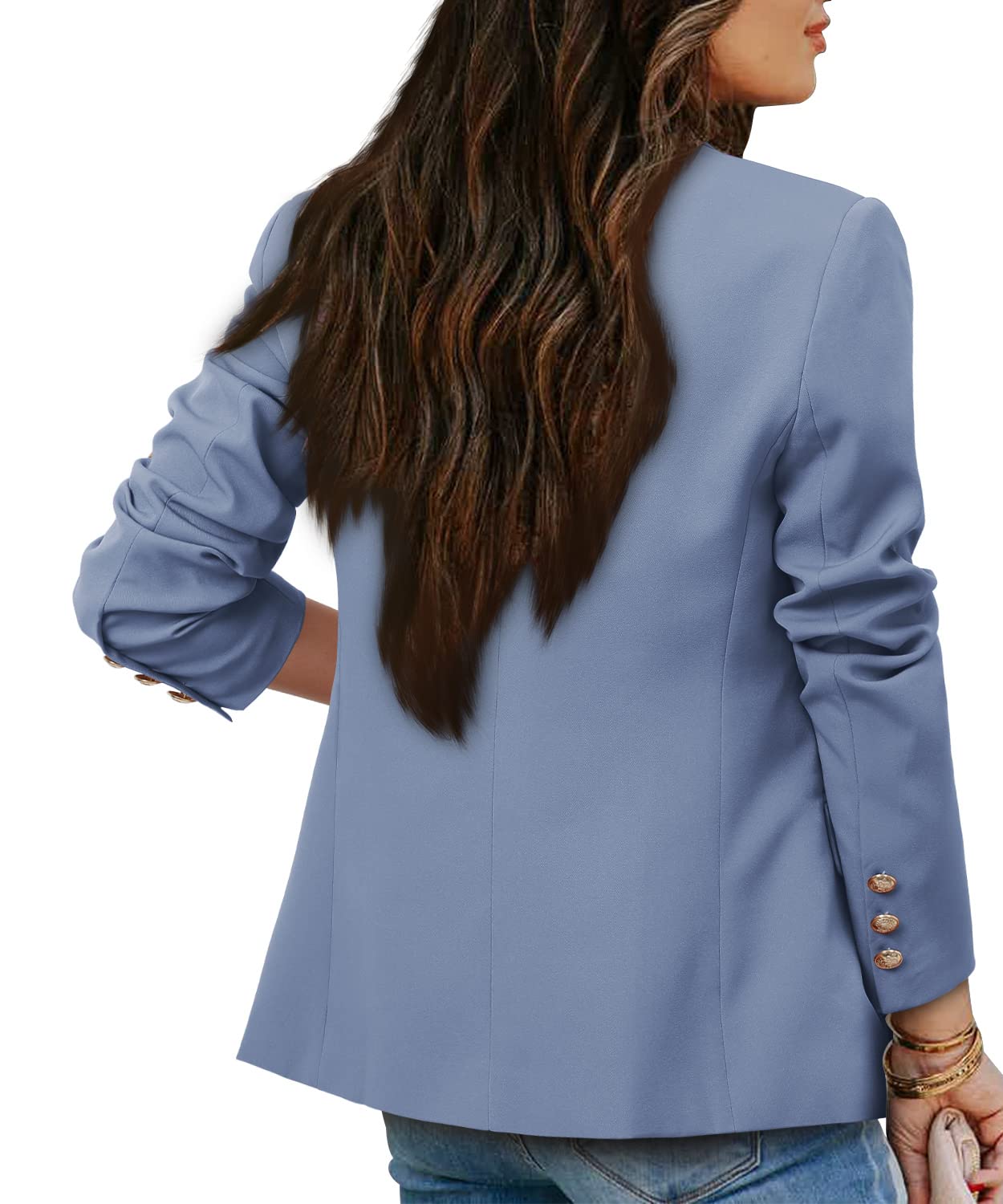 CRAZY GRID Womens Casual Blazer Jacket Gold Button Long Sleeve Work 0ffice Blazer Lapel Open Front Jacket