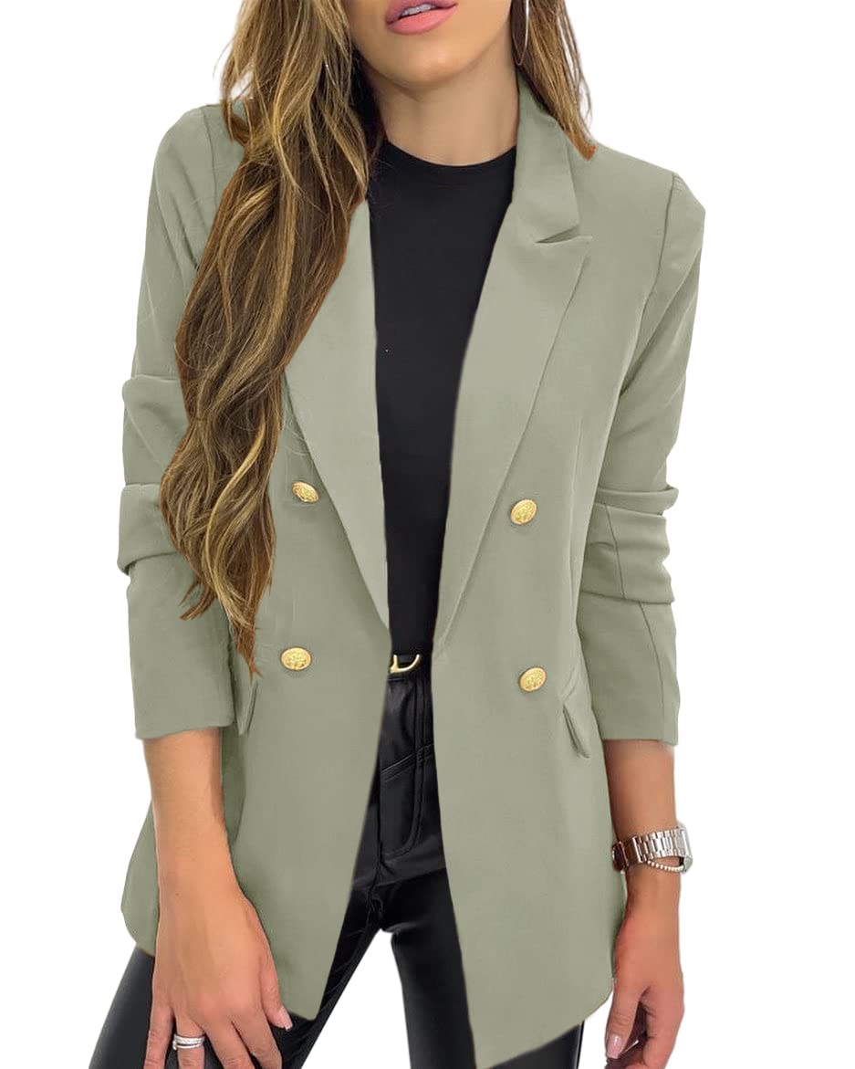 Hdieso Chaqueta tipo blazer con botones de solapa y manga larga para mujer, color sólido, informal 