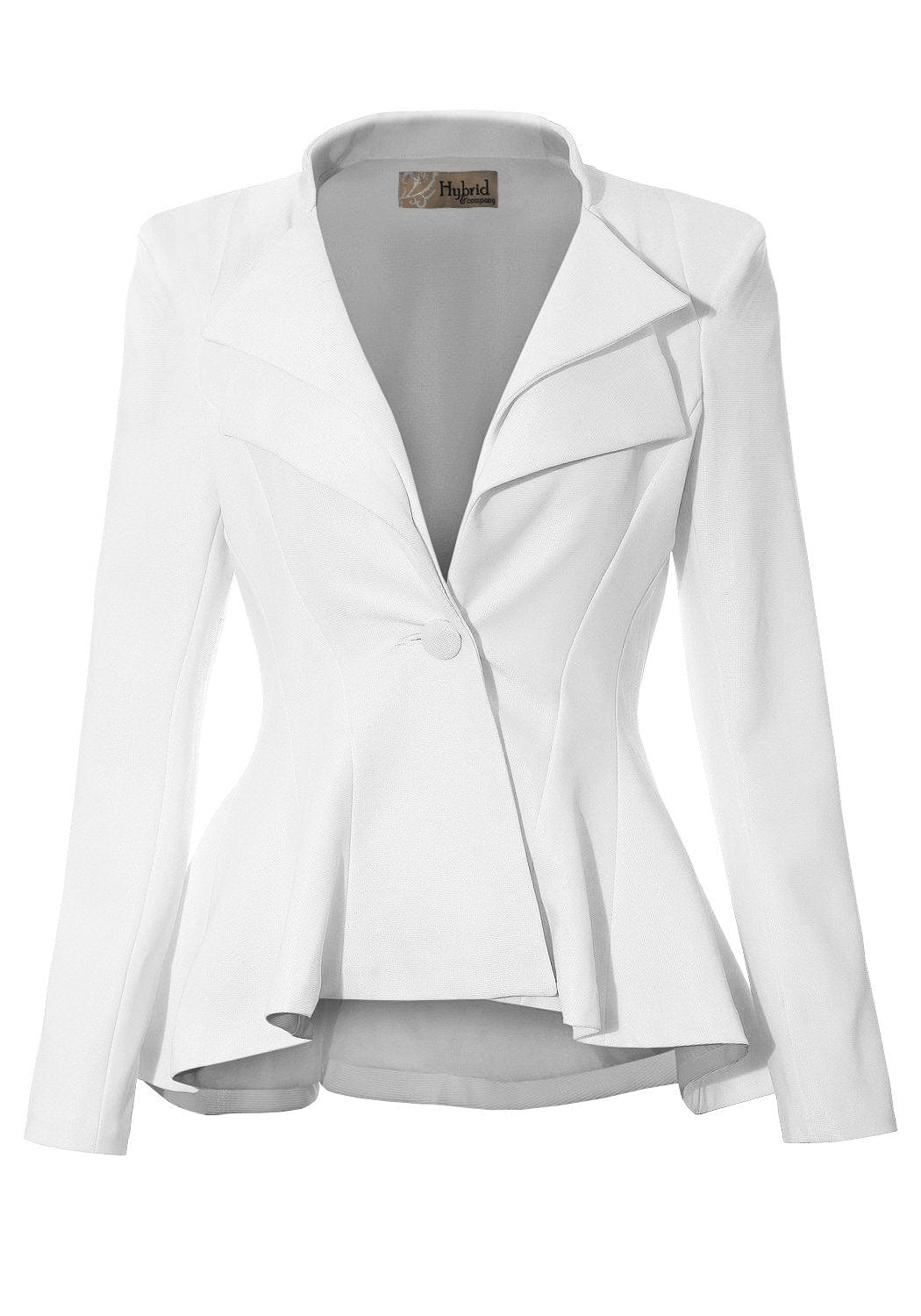 Hybrid & Company Women's Casual Work Office Dressy Double Notch Lapel Sharp Shoulder Pad Single Button Peplum Comfy Blazer