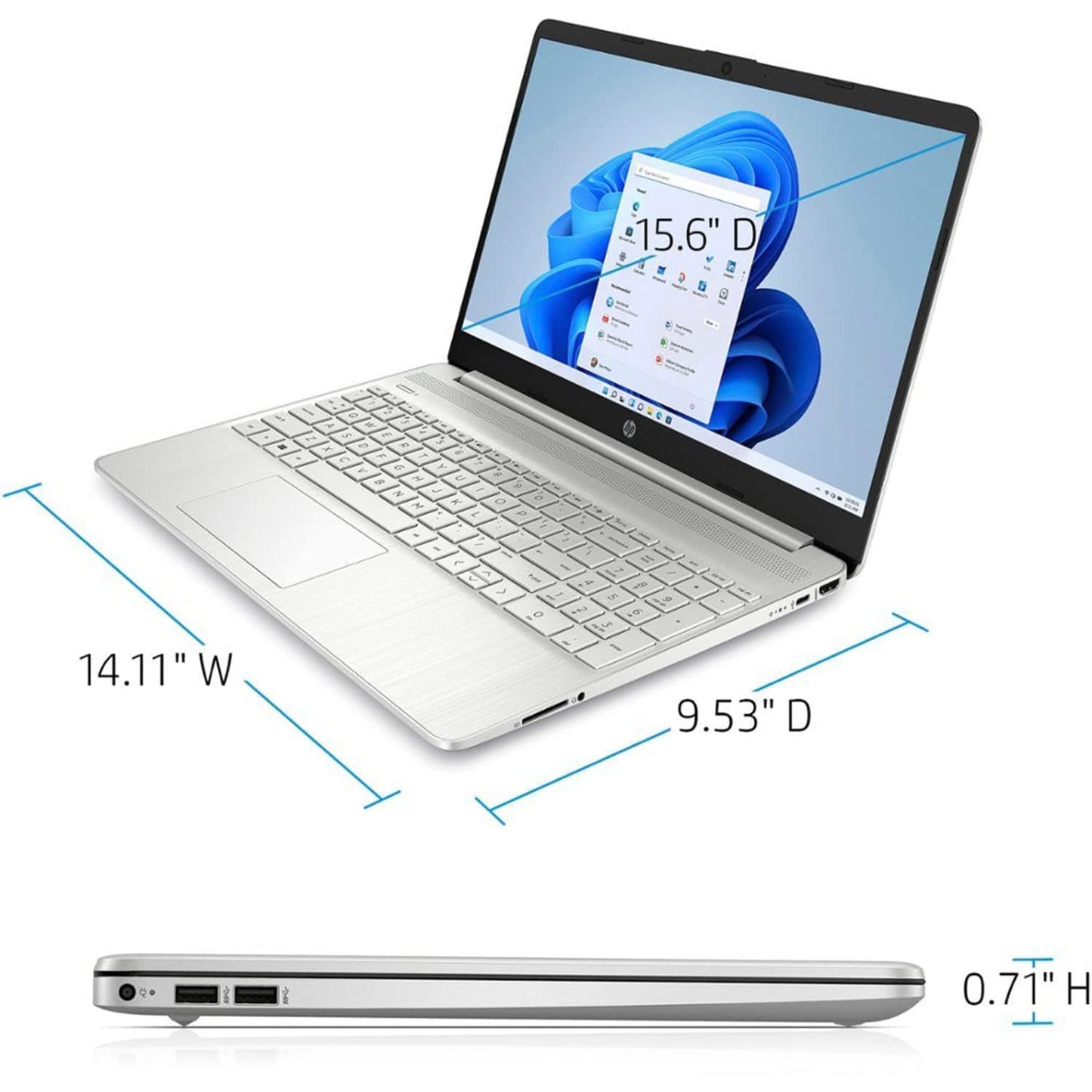 Portátil HP, pantalla táctil HD de 15,6", procesador Intel Core i3-1115G4, 32 GB de RAM, SSD PCIe de 1 TB, cámara web, tipo C, HDMI, lector de tarjetas SD, Wi-Fi, Windows 11 Home, plateado 